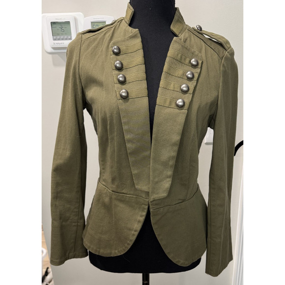 Military Style Olive Blazer Double Row Metal Button Jacket Regency Steampunk 8 - Picture 1 of 9